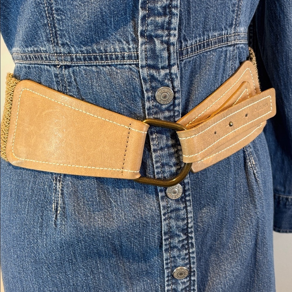 Olsen tan leather and Cotton weaved belt size medium - Picture 5 of 13